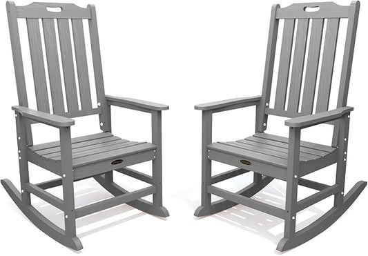 Oversized Rocking Chair Set of 2, Outdoor Rocking Chair for Adults, All Weather Resistant Porch Rocker for Lawn Garden, Grey