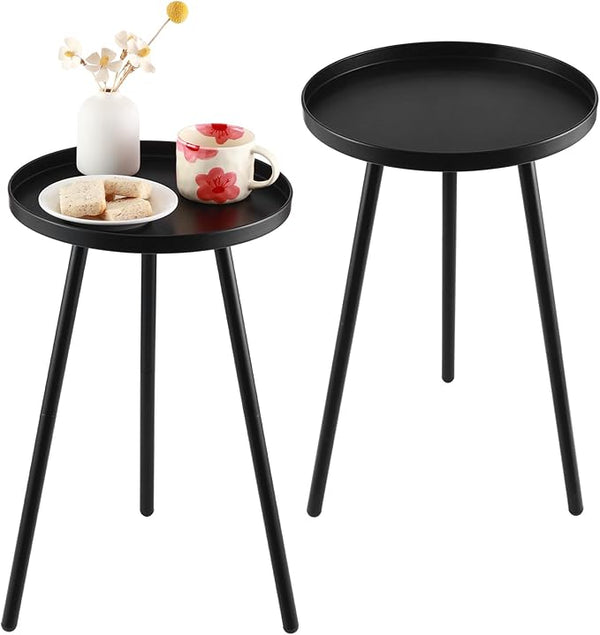 2 Pack Outdoor Side Table, 12.6" Patio Round Tables for Outside Black End Tables Small Coffee Table End Table Modern - Photo 1