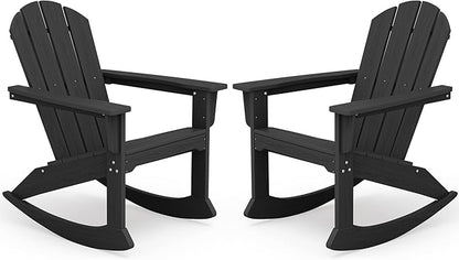 SERWALL Outdoor Adirondack Rocking Chairs Set of 2, All-Weather HDPE Adirondack Rocker Chair, Front Porch Rocker Chairs for Patio Lawn Porch Deck, Black