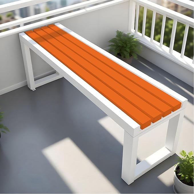 Garden Bench Wood Outdoor Benches All-Weather 2-Person Park Bench Patio Benches with Slatted Seat & Metal Legs, 3.3ft 3.9ft 4.9ft 5.9ft Backless Seat for Porch Lawn Yard(Orange White,4.9ft)