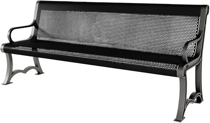 COATEDOUTDOORFURNITURE Coated Outdoor Furniture Heavy-Duty Outdoor Bench Thermoplastic Coated, Punched Steel, Commercial-Grade Garden Bench, Made in America (Portable with Back, 6 Ft, Textured Black)