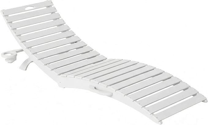 Pre-Assembled Folding in-Pool Lounge Chair, HDPE Outdoor Chaise Lounge with Cup Holder, Pool Lounge Chair for Poolside, Patio, Beach, Deck (White)