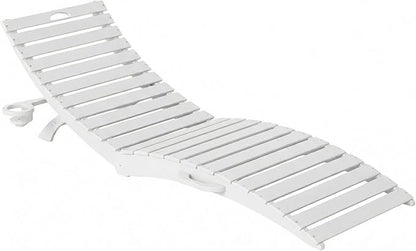 Pre-Assembled Folding in-Pool Lounge Chair, HDPE Outdoor Chaise Lounge with Cup Holder, Pool Lounge Chair for Poolside, Patio, Beach, Deck (White)