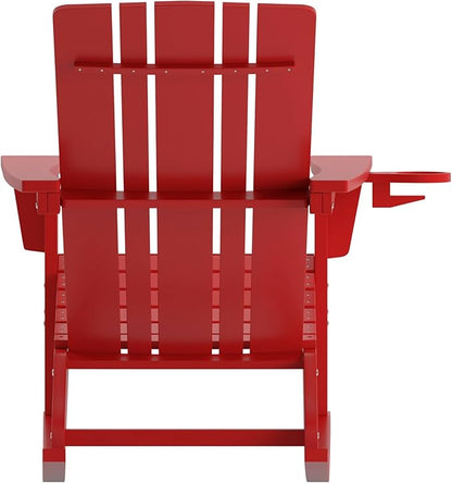 Flash Furniture Halifax Adirondack Rocking Chair with Cup Holder, Weather Resistant Poly Resin Adirondack Rocking Chair, Red