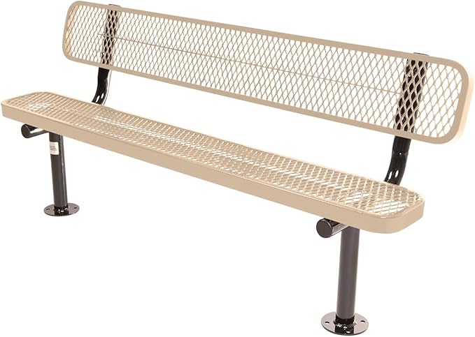 COATEDOUTDOORFURNITURE Coated Outdoor Furniture Heavy-Duty Outdoor Bench Thermoplastic Coated, Expanded Metal, Commercial-Grade Seating, Made in America (Surface with Back, 6 Ft, Tan)