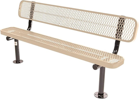 COATEDOUTDOORFURNITURE Coated Outdoor Furniture Heavy-Duty Outdoor Bench Thermoplastic Coated, Expanded Metal, Commercial-Grade Seating, Made in America (Surface with Back, 6 Ft, Tan)