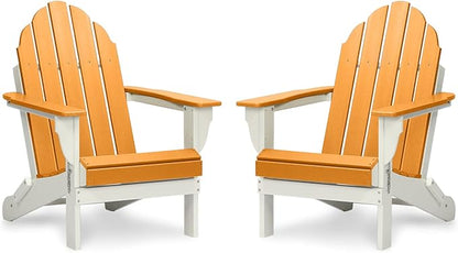 Aoodor HDPE Outdoor All-Weather Folding Adirondack Chair for Patio, Garden, Backyard, Lawn, Fire Pit, Set of 2, Orange