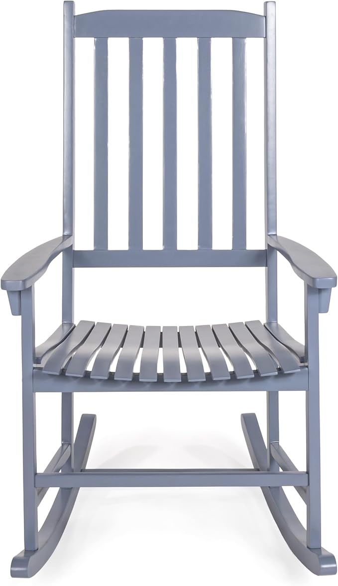 Eyely KCR300F Orvindar Farmhouse Classic Slat-Back 350-LBS Support Acacia Wood Outdoor Rocking Chair, Cashmere Blue