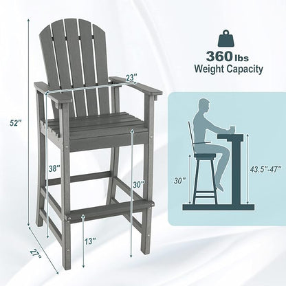 Giantex Outdoor HDPE Bar Stool, Tall Adirondack Chair with Armrests and Footrest, 30 Inches Counter Height Bar Stool for Garden, Backyard, Weather Resistance, Easy Maintenance (1, Gray)