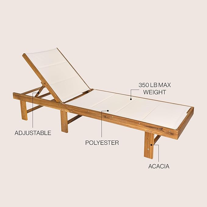 JONATHAN Y LNG1103A Lagunan 77.17"x26.38" Modern Minimalist Foldable Adjustable Wood Chaise Outdoor Lounge Chair, for Pool, Deck, Poolside, White/Natural