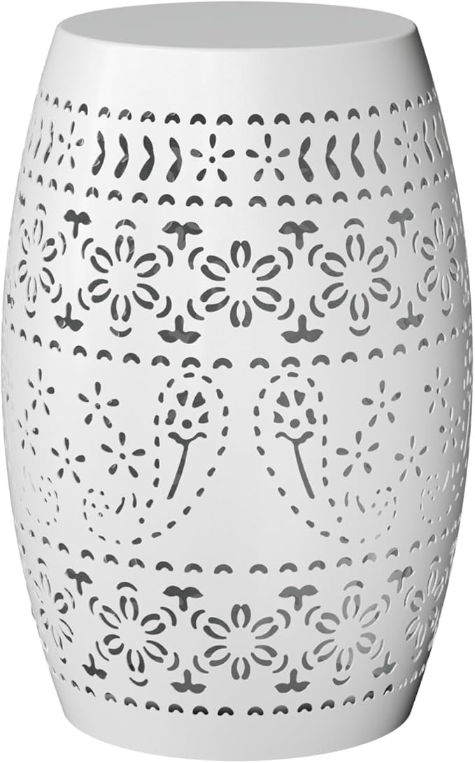 9.45 Inch Patio Coffee Table, Round Hollow Drum Side Table, Weather Resistant Steel Patio Side Table - Photo 1
