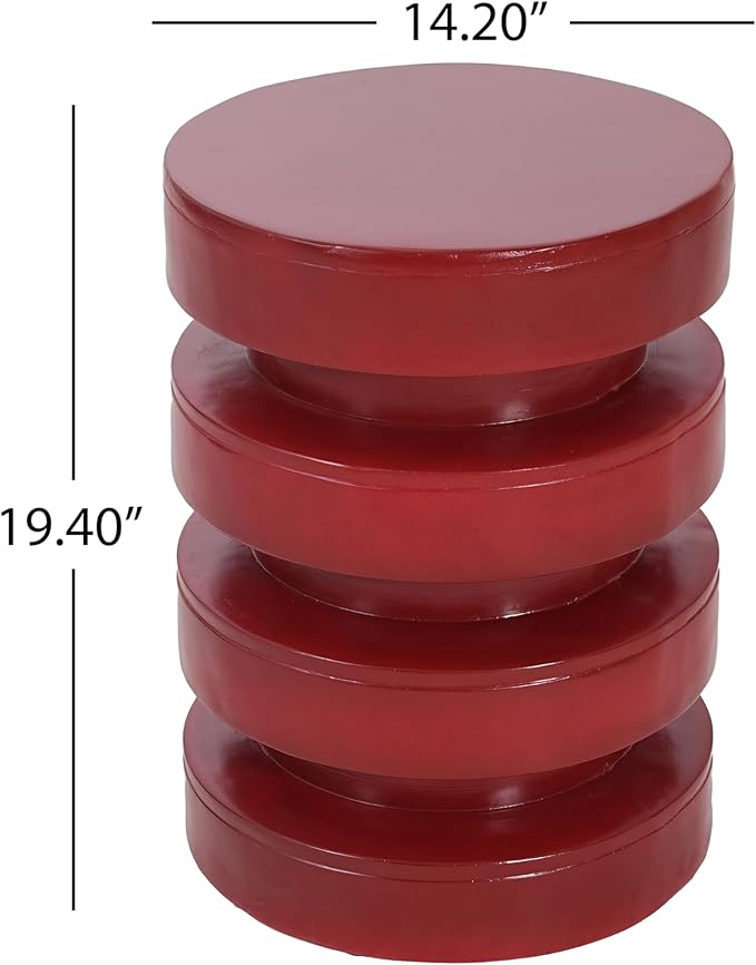 Christopher Knight Home Jeru Lightweight Concrete Round Coffee Table, Indoor and Outdoor Side Table for Living Room, MGO Small Side Table, 3-Tier Design, No Assembly Needed, Red