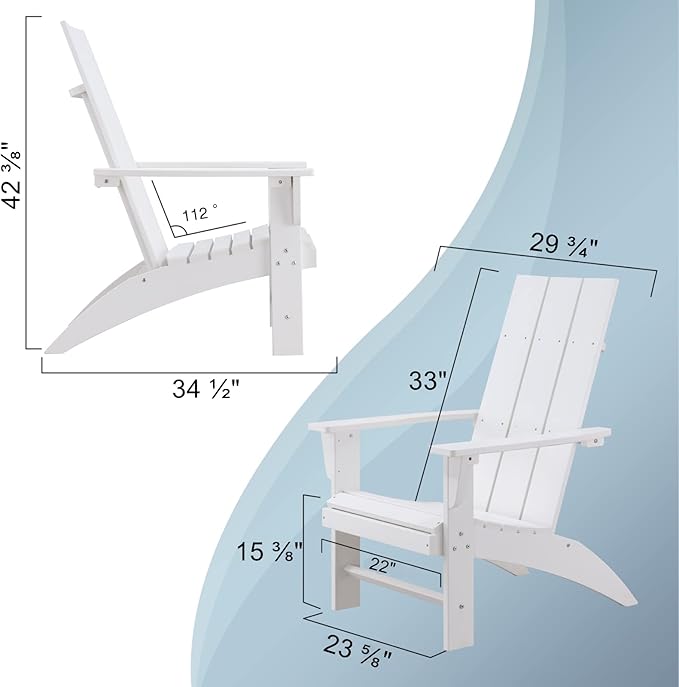 Psilvam Modern Adirondack Chairs Set of 4, Oversized Poly Lumber Fire Pit Chair, 350 Lbs Support Patio Chairs for Garden, Weather Resistant Adirondack Chair Looks Like Real Wood (4, White)