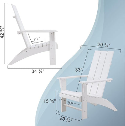 Psilvam Modern Adirondack Chairs Set of 2, Oversized Poly Lumber Fire Pit Chair, 350 Lbs Support Patio Chairs for Garden, Weather Resistant Adirondack Chair Looks Like Real Wood (White)