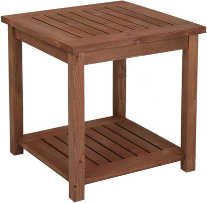 Outdoor Wooden Side Table with 2 Layer Storage, Patio Coffee End Tables, All Weather for Patio, Backyard, Pool, Indoor Use