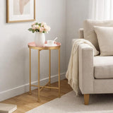 HollyHOME Small Round Metal End Table, Accent Indoor&Outdoor Coffee Side Table, Snack Sofa Table for Living Room - Photo 2