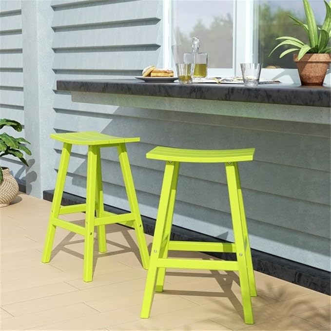 Costaelm All-Weather Bar Stools Set of 2, 29" Height Outdoor Bar Stools, Adirondack Poly Patio Bar Stool for Patio, Deck, Kitchen Counter and Garden, Lime