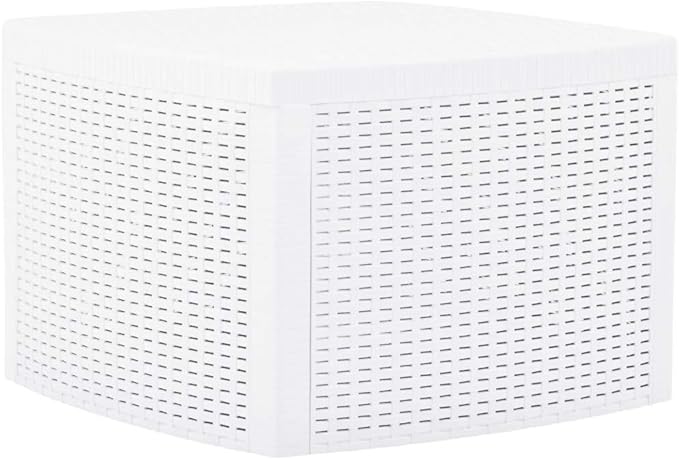 Side Table,Garden Table,Weather Resistant,with Convenient Storage Area for Refreshments,with an Attractive, Flat, Rattan-Look Design,White 21.3"x21.3"x14.4" Plastic
