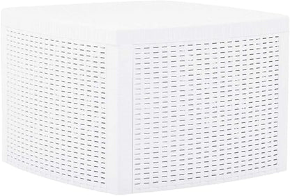 Side Table,Garden Table,Weather Resistant,with Convenient Storage Area for Refreshments,with an Attractive, Flat, Rattan-Look Design,White 21.3"x21.3"x14.4" Plastic