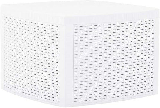 Side Table,Garden Table,Weather Resistant,with Convenient Storage Area for Refreshments,with an Attractive, Flat, Rattan-Look Design,White 21.3"x21.3"x14.4" Plastic