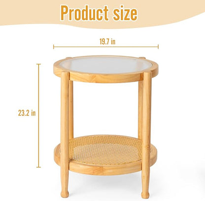 Outvita Outdoor Side Table, Rattan Rubber Wood Coffee Table with Weather - Resistant Coating, Double - Layer Storage, 19.7"x19.7"x 23.2", Easy Assembly for Patio, Garden, Living Room, Bedroom