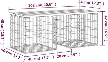 Outdoor Patio Bench Gabion Design 40.6 Inch Rustic Solid Pine Wood Garden Seat with Sturdy Steel Basket Base for Backyard, Deck, Porch