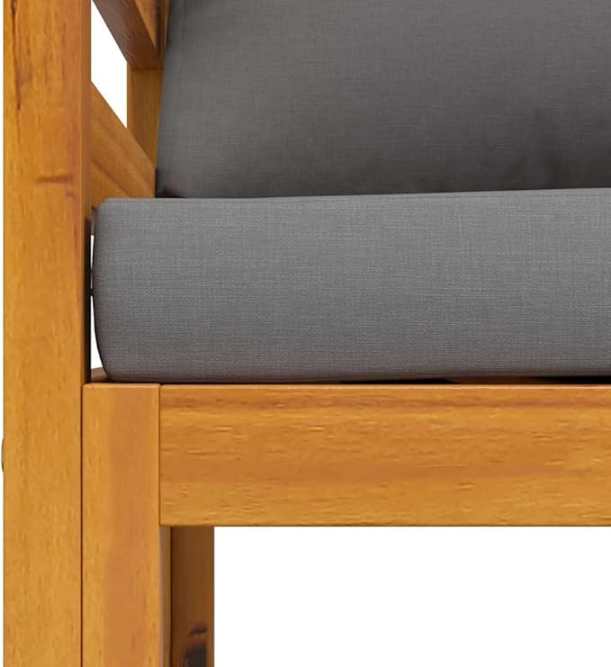 vidaXL Solid Acacia Wood Patio Chair with Dark Gray Cushions - Weather Resistant & Easy to Maintain Outdoor Seating - Photo 6