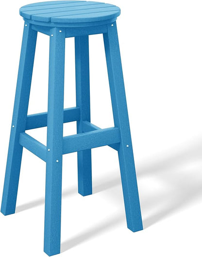 Costaelm 29" Height Outdoor Bar Stools, All-Weather Bar Stools, Adirondack Poly Patio Round Bar Stool for Patio, Deck, Kitchen Counter and Garden, Pacific Blue