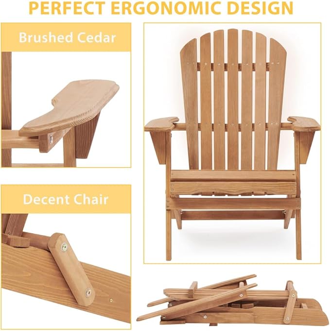 Solid Cedar Wood Folding Adirondack Chair Set of 2 – Outdoor Lounge Patio Chairs for Garden, Lawn, Backyard, Deck – Durable & Comfortable (Adirondack Chair Set of 2-1)