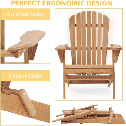 Solid Cedar Wood Folding Adirondack Chair Set of 2 – Outdoor Lounge Patio Chairs for Garden, Lawn, Backyard, Deck – Durable & Comfortable (Adirondack Chair Set of 2-1)