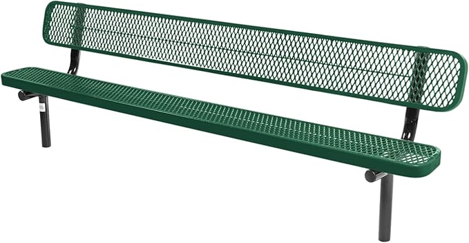 COATEDOUTDOORFURNITURE Coated Outdoor Furniture Heavy-Duty Outdoor Bench Thermoplastic Coated, Expanded Metal, Commercial-Grade Seating, Made in America (Inground with Back, 8 Ft, Textured Green)