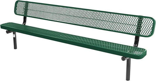COATEDOUTDOORFURNITURE Coated Outdoor Furniture Heavy-Duty Outdoor Bench Thermoplastic Coated, Expanded Metal, Commercial-Grade Seating, Made in America (Inground with Back, 8 Ft, Textured Green)