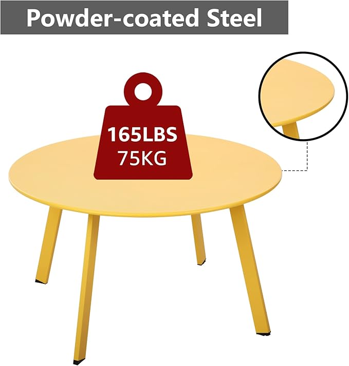 Outdoor Side Table, Outdoor/Indoor Metal Steel Patio Coffee Table, Round Weather Resistant Anti-Rust (Yellow) - Photo 4