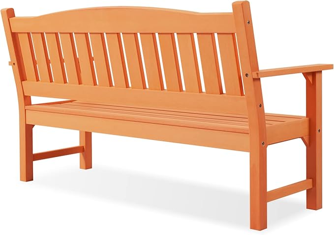 Psilvam 3-Person Outdoor Memorial Bench, All-Weather Poly Lumber Garden Bench, Rot-Resistant Outdoor Patio Bench for Park,Porch,and Church(Orange)