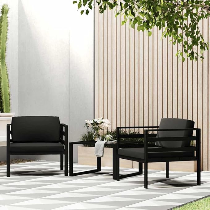Anthracite Modular Outdoor Sofa 27.6 x 29.5 x 25.4 in Single Patio Couch Powder-Coated Aluminum Frame Removable - Photo 1