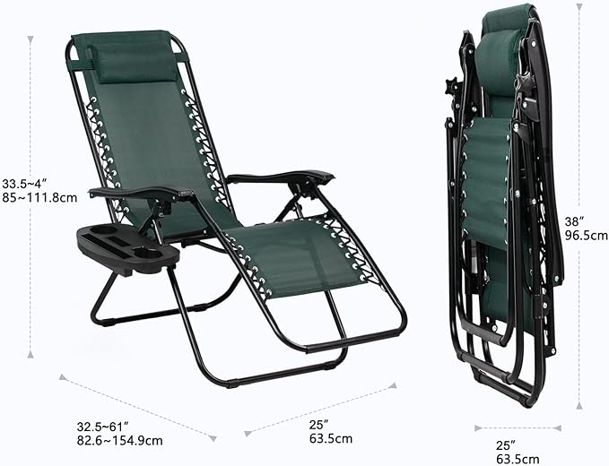 Nazhura Set of 2 Relaxing Recliners Patio Chairs Adjustable Steel Mesh Zero Gravity Lounge Chair Beach Chairs with - Photo 3