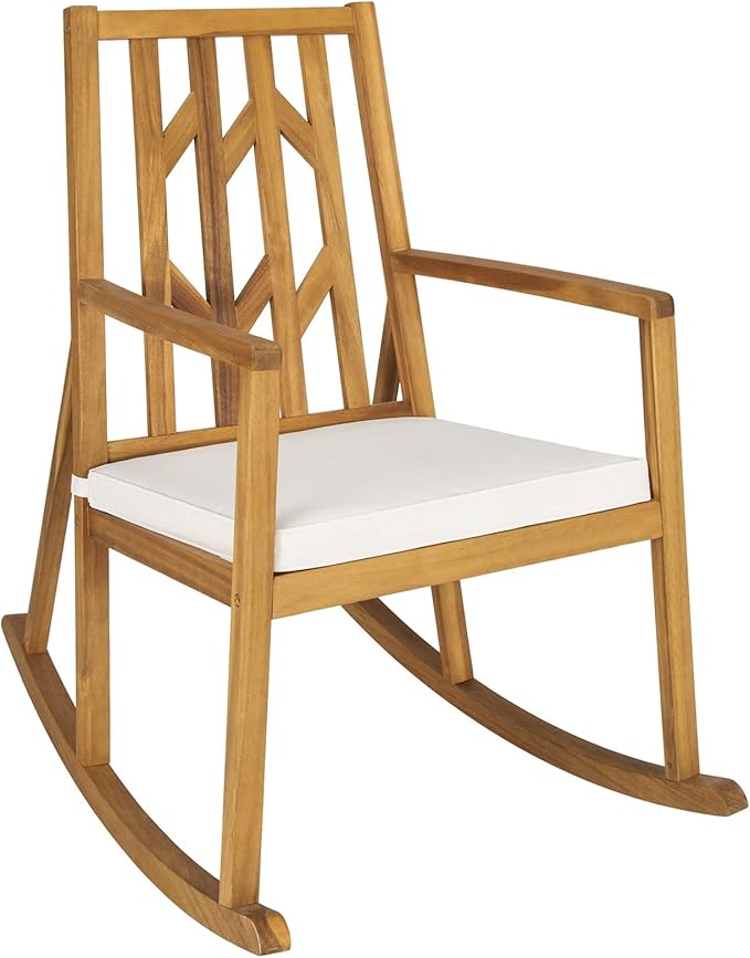 Tangkula Acacia Wood Patio Rocking Chair, Outdoor Porch Rocker W/Removable High-Density Cushion, All-Weather Resistance, Perfect for Garden, Backyard, Poolside (1, White)