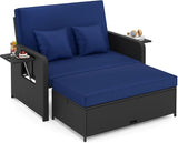 COSTWAY Patio Rattan Daybed with Cushions, Outdoor Wicker Loveseat Sofa with Storage Ottoman - Photo 1