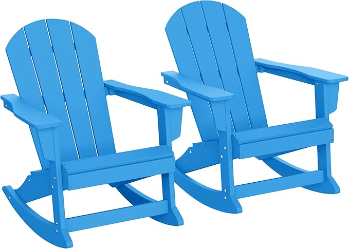 WestinTrends Malibu 2 Piece Set Outdoor/Patio Poly Adirondack Rocking Chairs (2 Seater), Pacific Blue