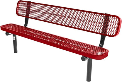 COATEDOUTDOORFURNITURE Coated Outdoor Furniture Heavy-Duty Outdoor Bench Thermoplastic Coated, Expanded Metal, Commercial-Grade Seating, Made in America (Inground with Back, 6 Ft, Textured Red)