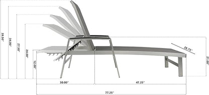Christopher Knight Home Patio Aluminum Chaise Lounge, Adjustable Mesh Chaise Lounge, 5 Position Backrest Recliner, Lounge Chair with Armrest, Ourdoor Deep Seating Lounge for Poolside Backyard, Grey