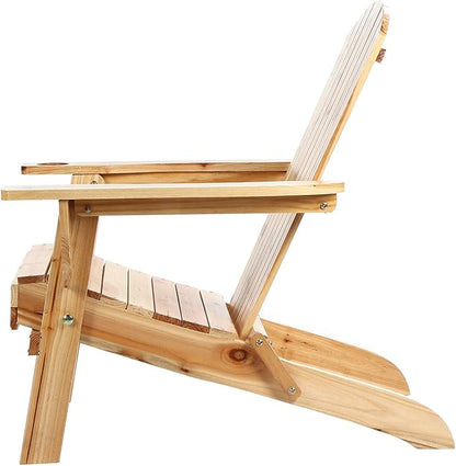 Folding Adirondack Chairs, Outdoor Wooden Lawn Chairs with Cup Holder, Patio Chair for Garden,Yard,Poolside,Backyard, 350lb Weight Capacity(Natural)