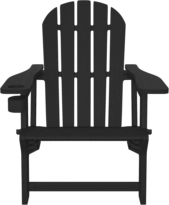 WestinTrends Tool-Free Assembly Outdoor Patio HDPE Plastic Adirondack Chair with Cup Holder, Black