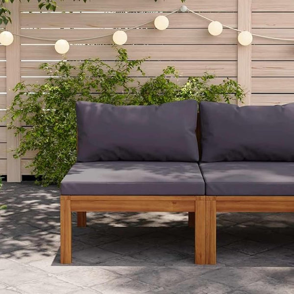 Outdoor Sectional Middle Sofa Dark Grey, 27.2x25.6x24.6in Solid Acacia Wood Frame - Photo 1