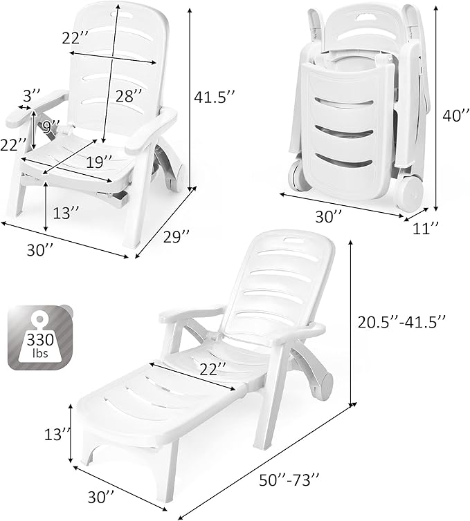 Tangkula Outdoor Chaise Lounge Chair, Adjustable 5-Position Recliner Chair with Built-in Wheels - Photo 3