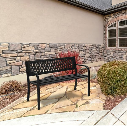47inch Garden Bench Outdoor Patio Bench Chair Seat for Park, Yard & Porch,Bench Patio Park Furniture, Patio Seating, Outdoor Benches, Park Bench for Outside, Outdoor Bench, Commercial Benches - Black