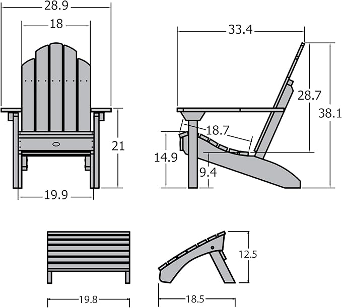 Highwood AD-KITCLAS3-BKE Classic Westport Adirondack Chair with Ottoman, Black