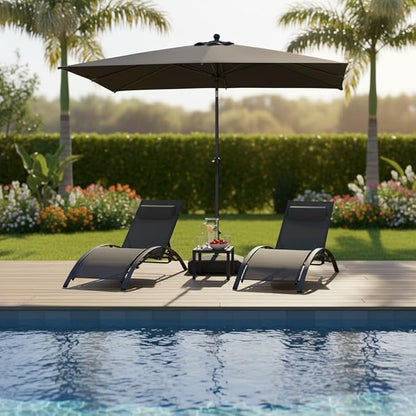 PURPLE LEAF Patio Chaise Lounge with 10' x 6.5' Tilt Umbrella Outdoor Lounge Chair Beach Pool Sunbathing Lawn Lounger, Base and Side Table Included, Grey