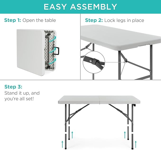 Best Choice Products 4ft Plastic Folding Table, Indoor Outdoor Heavy Duty Portable w/Handle, Lock for Picnic, Party - Photo 7