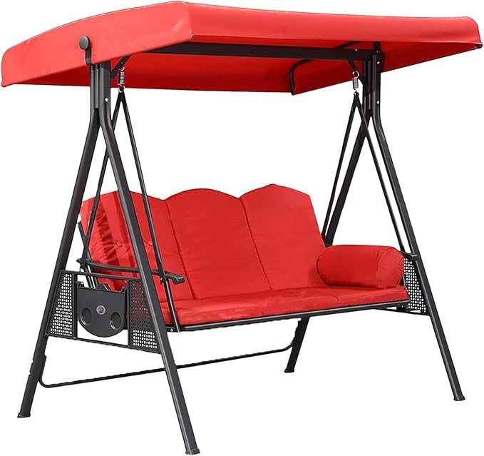 3 Seat Patio Swing Canopy Replacement 75" x 47", Heavy Duty Waterproof Outdoor Swing Cover with UV Protection for Porch Garden Backyard Bench Swing (Red)